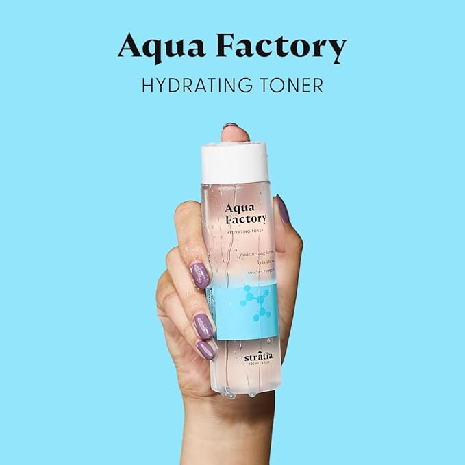 Stratia Aqua Factory Hydrating Toner with Beta Glucan, 7 Moisturizing Factors & Peptides for Barrier Repair, Nourishing Dry & Sensitive Skin, 4oz