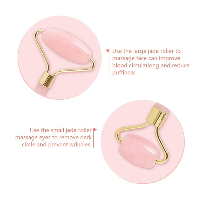 Jade Roller,Rose Quartz Roller for Face,Jade Skincare Tool,Jade Facial Roller,Eye Roller Anti Aging Jade Massager Roller Slimming Healing Chakra Tool A-Rose Quartz (Golden)