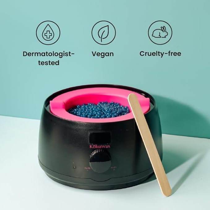 KoluaWax Premium Waxing Kit for Women - Hot Melt Wax Warmer for Hair Removal, Eyebrow, Bikini, Legs, Face, Brazilian Wax & More - Machine + 4-Pack Hard Wax Beads + Accessories, Black