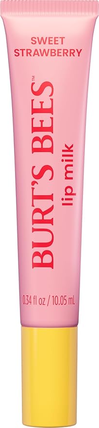 Burt’s Bees Lip Milk, Daily Lip Moisturizer, Sweet Strawberry, Vitamin Enriched Moisturizing Lip Balm with Almond Milk and Jojoba Oil, Hydrating for Softer Lips, 1 Tube, 0.34 Fl Oz