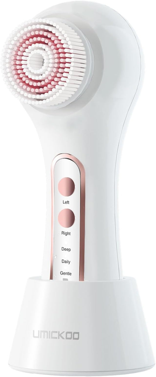 Face Scrubber Exfoliator,Facial Cleansing Brushes Rechargeable IPX7 Waterproof with 5 Brush Heads,Electric Face Spin Brush for Exfoliating, Massaging and Deep Cleansing (White)