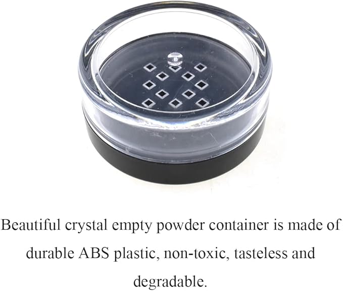 HAHIYO 4pcs 10ml/0.34oz Plastic Empty Travel Compact Case Makeup Cosmetic Jar Refillable Powder Box No Leak Holder with Common Sifter and Black Screw Lid