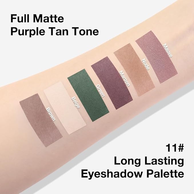 evpct 6 Colors Mauve Eyeshadow Palette, Mauve Taupe Rosy Brown Eggplant Purple Forest Green Vanilla Nude Brown Matte High Pigment Mini Travel Eye Shadow Palette Makeup for Older Women, Built in Mirror