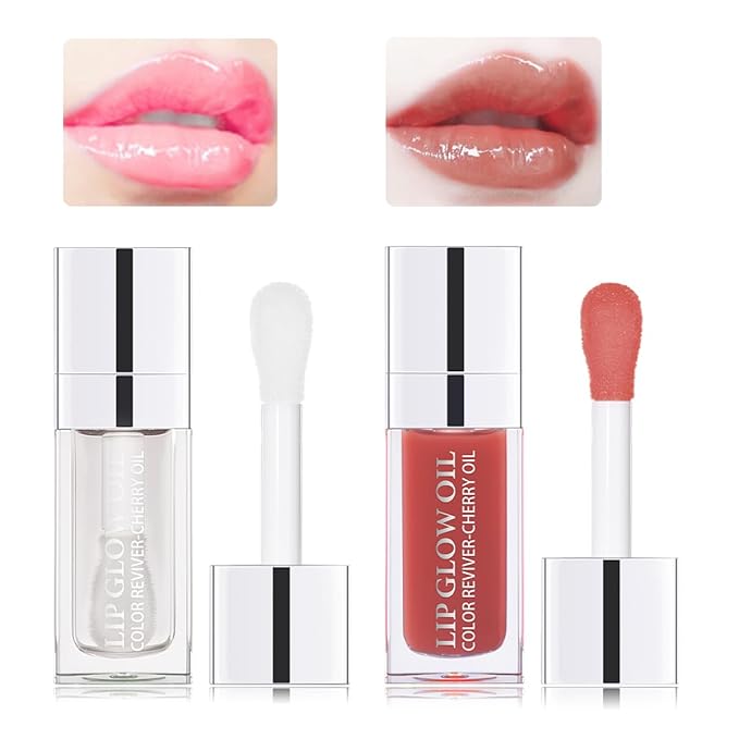 Hydrating Lip Glow Oil Moisturizing Plumping Lip Tint Lip Gloss Transparent Lip Balm Long Lasting Nourishing Repairing Lightening Lip Lines (000#+012#)