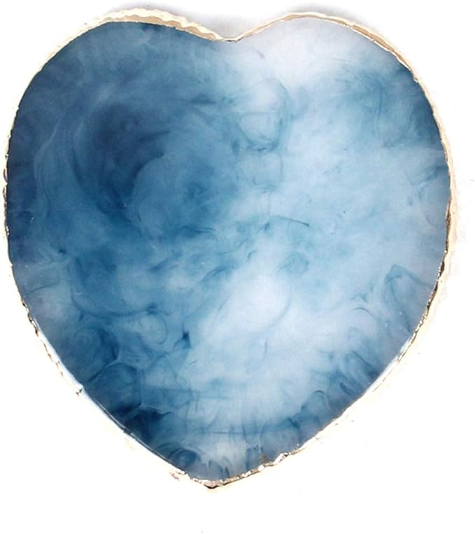 AKOAK 1 Pack Nail Heart Shape Resin Palette Agate Golden Edge Palette Crystal Edge Shooting Prop Palette Works Display Board Tools (Dark Blue)