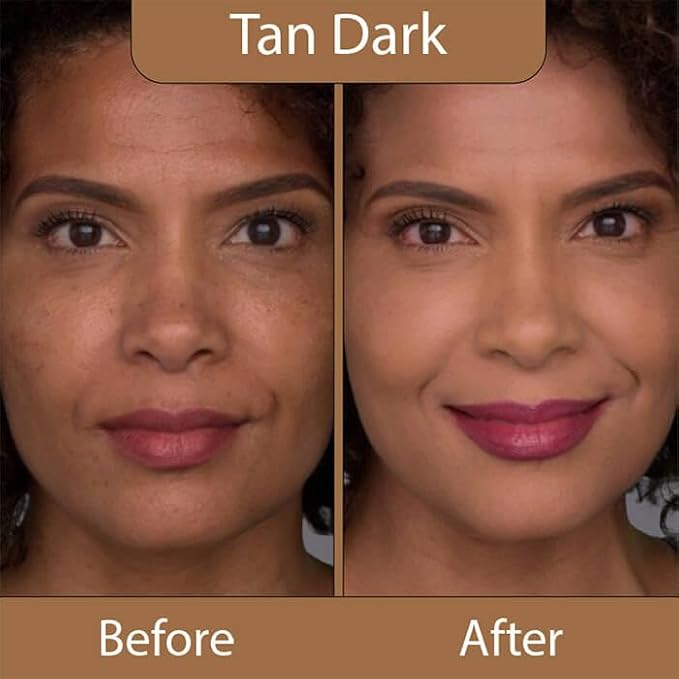 LUMINESS Silk Airbrush Spray Foundation & Buffing Brush Kit – Full Coverage Foundation & Dual-Sided Buffing Brush - Buildable Coverage, Anti-Aging Formula Hydrates & Moisturizes (Shade - Tan Dark)