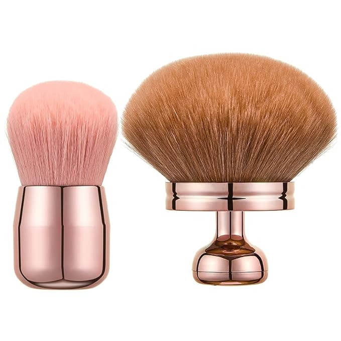 Extra Large Kabuki Brush Set for Body and Face, for blush, loose powder manicure multi-functional and tanning, Gift for women with Velvet Bag(RoseGold 2pcs)