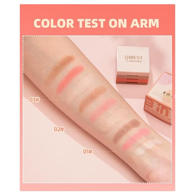 Contour and Highlight Blush Makeup Palette, Cream Bronzer, Silky Smooth Powder Blush, Shimmer Highlighter Makeup Powder, 3-in-1 Mixable Three-Piece Eyeshadow Palette with Mirror (01#)