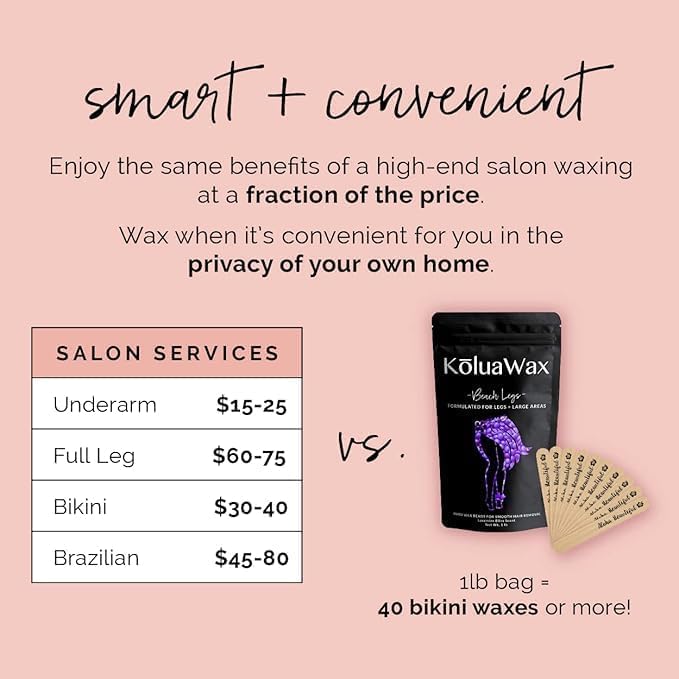 KoluaWax Hard Wax Beads for Hair Removal – Coarse Hair Formula – Face, Brazilian, Underarms, Back Chest, Bikini Waxing – Lavender Bliss, 1lb Refill for Wax Warmers & 10 Large Applicator Sticks