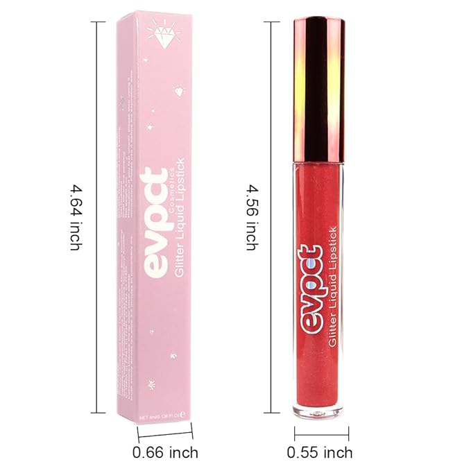evpct 1Pcs Hot Bright Red Glitter Metallic Shimmer Diamond Lipstick Lip Gloss Stain Set for Women Long Lasting Waterproof, Dark Red Sparkle Glitter Matte long wear Liquid Lipstick Lip Makeup Kit