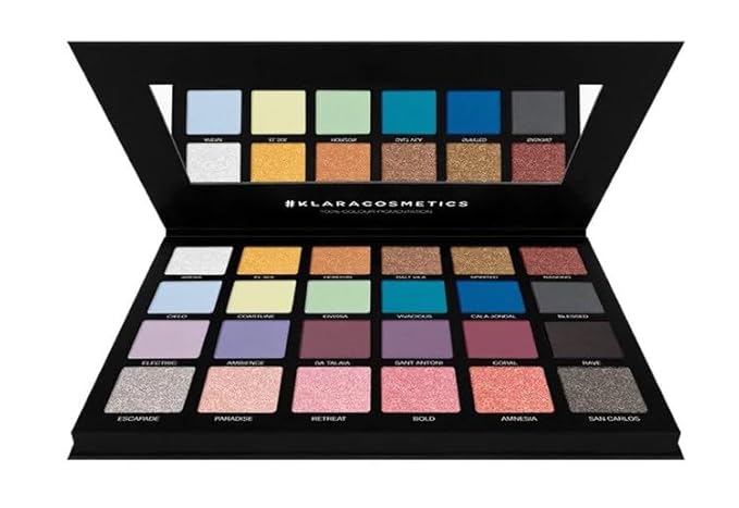 24 Shade Eyeshadow Palette Ibiza glamorous shimmers bold mattes strong pastel tones long lasting full pigment