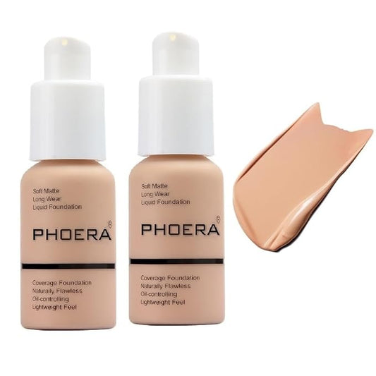 2 Pack PHOERA Foundation, Full Coverage Foundation, Flawless Soft Matte Liquid Foundation Makeup for Women.(103# Warm Peach)
