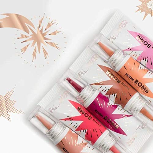 FLOWER Beauty By Drew Barrymore Liquid Blush Makeup Bomb Color Drops -Silky Lightweight Formula + Gel Cream Blush for Cheeks - Radiant + Glossy Finish - Buildable + Lightweight Formula - Cruelty-Free + Vegan (Bitten)