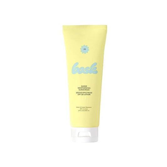 Bask Suncare SPF 30 Sheer Moisturizing Sunscreen Lotion - Broad Spectrum UVA/UVB Protection, Dermatologist Recommended, Hydrating, Lightweight & Fast Absorbing, No White Cast, Travel Size, 3.4 fl oz