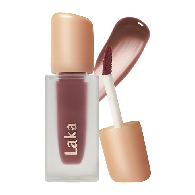 Laka Fruity Glam Tint, 4.5g/0.15 oz., Glowing Lip Stain with Wide Color Spectrum, Hydrating & Lightweight Texture, Long-Lasting Bold Stain, Non-Sticky, Vegan, K-Beauty (#121 Ash Nut)