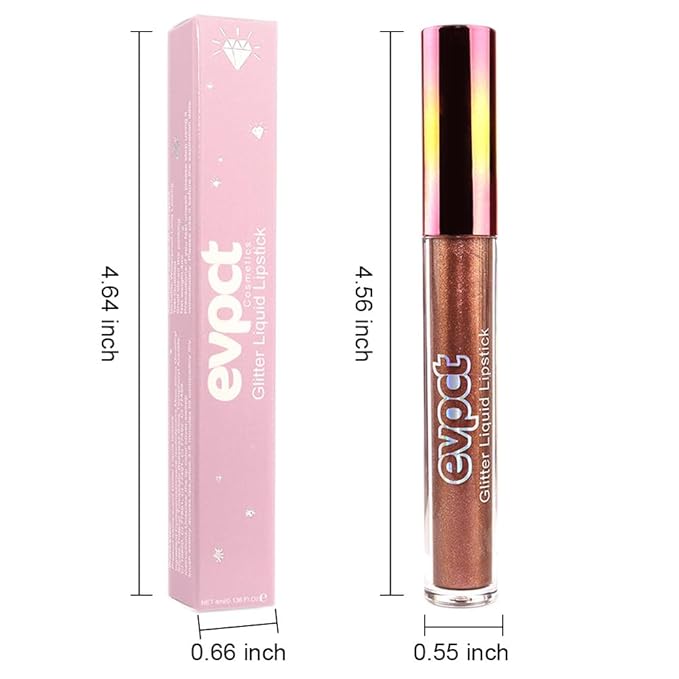 evpct 1Pcs Nude Gold Glitter Metallic Shimmer Diamond Lipstick Lip Gloss Stain Set for Women Long Lasting Waterproof, Nude Brown Sparkle Glitter Matte long Wear Liquid Lipstick Lip Makeup Kit, 14#