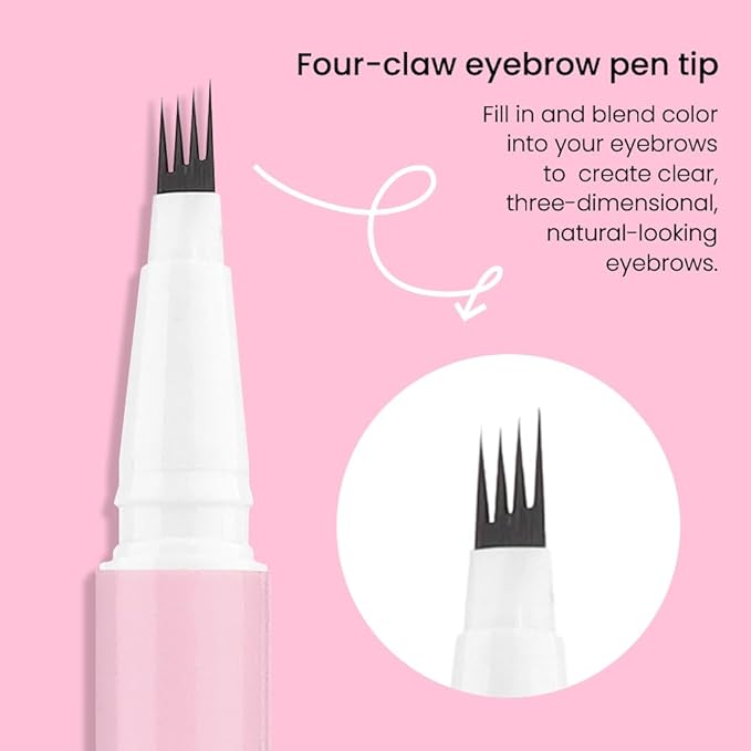 evpct 1Pcs Midium Brown Magic Microblading Eyebrow Contouring Pen Brow Pencil, with 4 Brush Micro-Fork-Tips Precise Applicator, Dual-ended Eyebrow Brush, Hair Like Strokes, Natural Looking Brows
