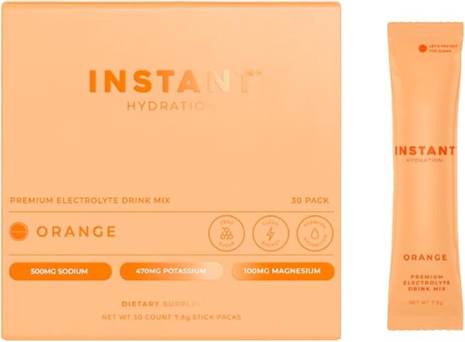 Instant Hydration Electrolytes Powder Packets - Citrus Orange Drink Mix - Zero Sugar - Keto, Vegan, Gluten-Free, Non-GMO - Boost Recovery, Brain Health, Muscle & Tissue Support- 30 Sticks