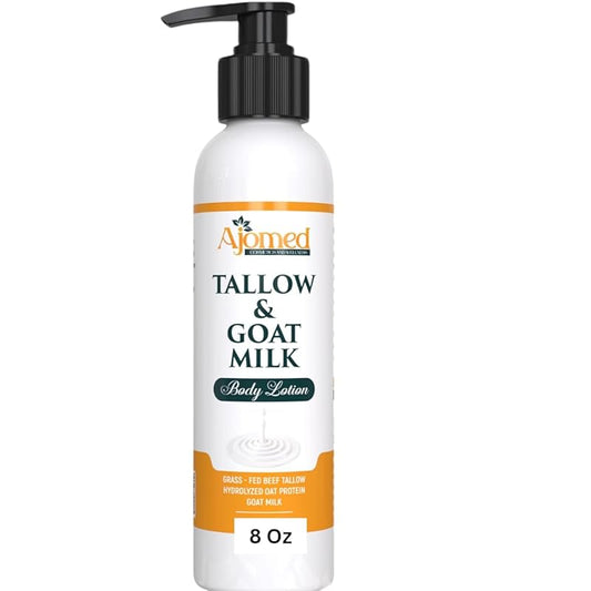 Grass Fed Beef Tallow & Goat Milk Body Lotion for Sensitive Skin, Organic Tallow Lotion - Soothes Dry Patches, Goat Milk Moisturizer - Handmade Tallow Body Lotion (Lavender Vanilla, 8 Oz)