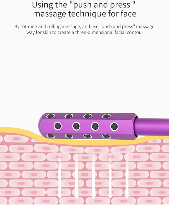 24-Stone Facial Roller - Cooling Face & Neck Massager Tool for Skin Rejuvenation | 360° Contouring with Germanium Stones & Aircraft Aluminum | Portable 7.6" Beauty Roller - Purple