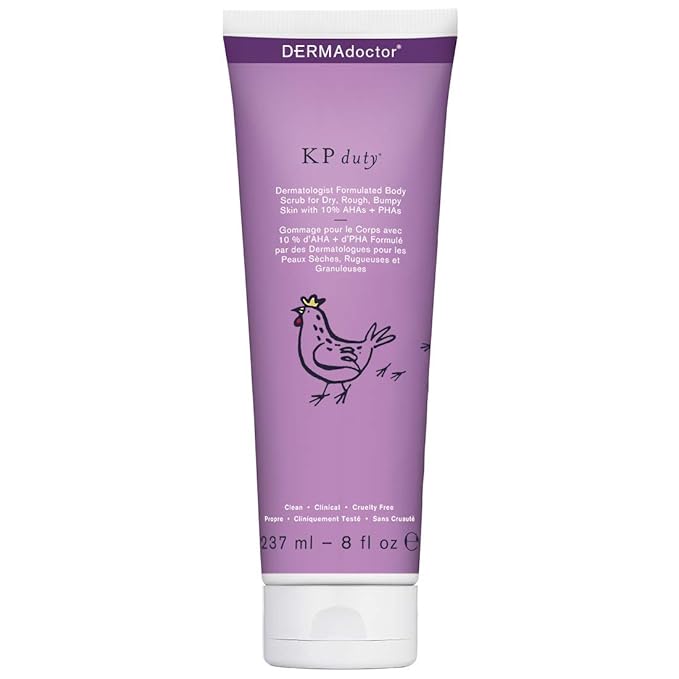 DERMAdoctor KP Duty Body Scrub Dermatologist Formulated Exfoliant for Keratosis Pilaris and Dry, Rough, Bumpy Skin with 10% AHAs + PHAs, 8 fl oz