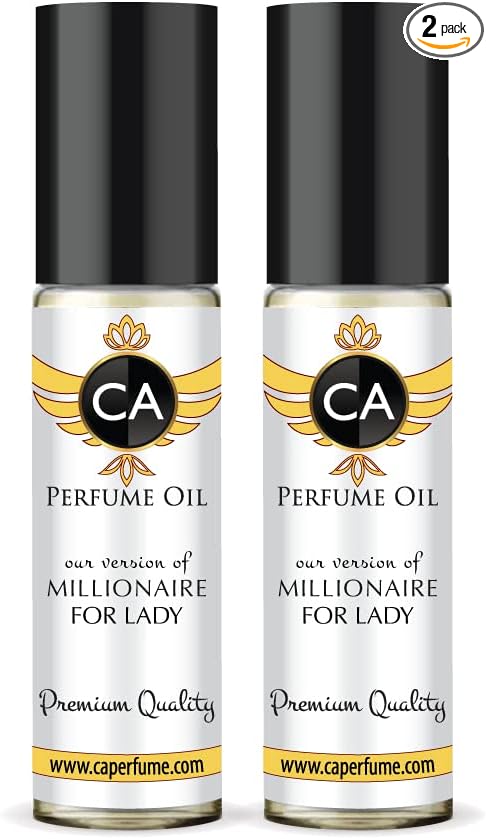 CA Perfume Impression of Paco R. Millionaire For Lady For Women Replica Fragrance Body Oil Dupes Alcohol-Free Essential Aromatherapy Sample Travel Size Concentrated Long Lasting Roll-On 0.3 Fl Oz-X2