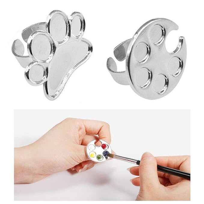 2 Pieces Nail Art Palette Finger Rings, Mini Polish Holder Drawing Color Palette, Nail Art Painting Gel Palette Manicure Tool, Cosmetic Artist Mixing Palette