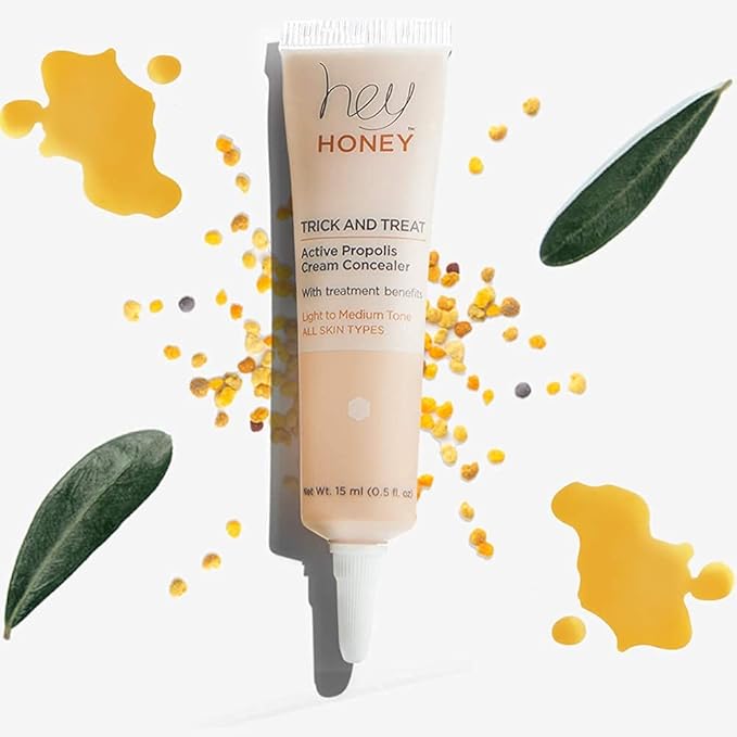 Hey Honey Skincare Trick & Treat Active Honey & Propolis Full-Coverage Concealer | for Rosacea, Acne & Blemishes, Dark Spots, Eye Dark Circles & Discoloration | Light to Medium Tone | 0.5 oz.