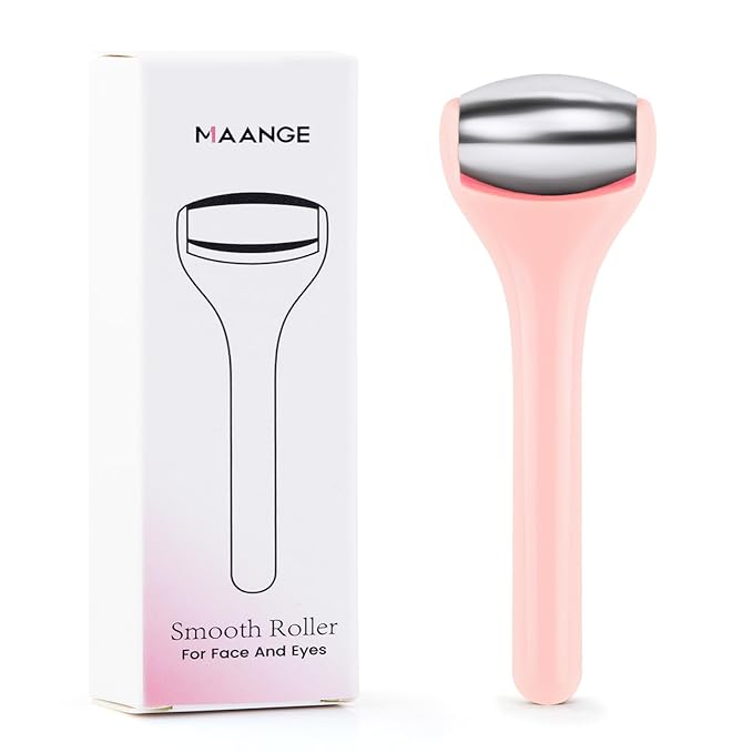 MAANGE Mini Eye & Face Rollers for Eye Massager, Stainless Steel Eye Ice Roller for Relief Puffiness Migraine Skincare Facial Roller (Pink)