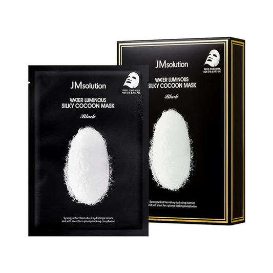 JMsolution Water Luminuous Silky Cocoon Black Mask - Korean Skincare Facial Mask - Silkworm extract amino acid -Nutrition and Moisturization Synergy - 10 sheets for a sensitive skin