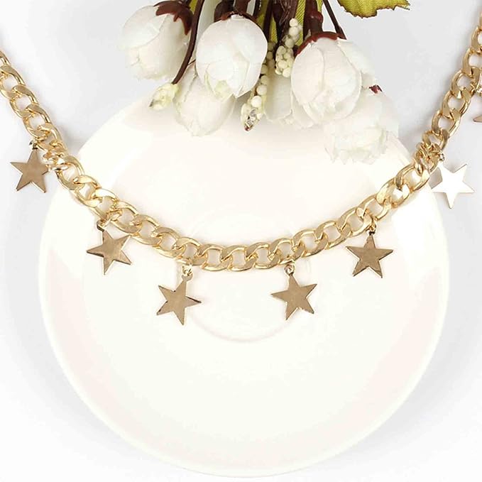 Boho Star Dangle Choker Necklace Gold Chunky Curb Chain Necklace Punk Thick Chain Choker Necklace Minimal Short Chain Necklace Jewelry for Women and Girls