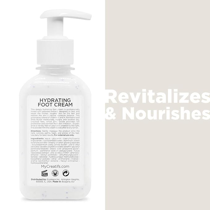 Hydrating Foot Cream for Dry Cracked Heels and Feet, 8.5 fl. oz., Deep Moisturizing Seaweed Extract and Shea Butter, Restores Soft Supple Skin