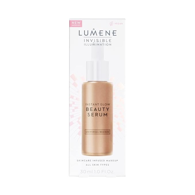 Lumene Invisible Illumination Instant Beauty Glow Serum - Sheer-Coverage Face Makeup + Brightening Serum - Infused with Nordic Algae and Vitamin E for Instant Radiance - Universal Bronze (30ml)
