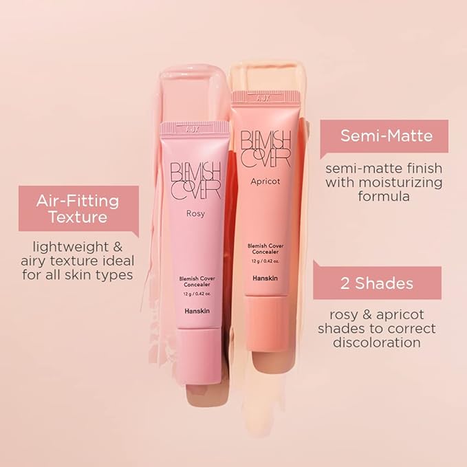 Hanskin Rosy Blemish Cover, Full Coverage Color Correcting Concealer for Under Eye Dark Circles, Korean Makeup [Rosy/12g]
