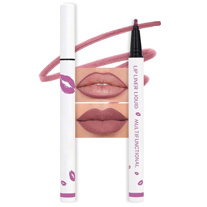 evpct Longwear Liquid Lip Liner Stain Marker Pen Long Lasting Waterproof, Mauve Purple Matte Semi Permanent 24 Hour Lip Liner and Lipstick Combo, Korean Color Stay Lipliner All Day Lips Stain peel off