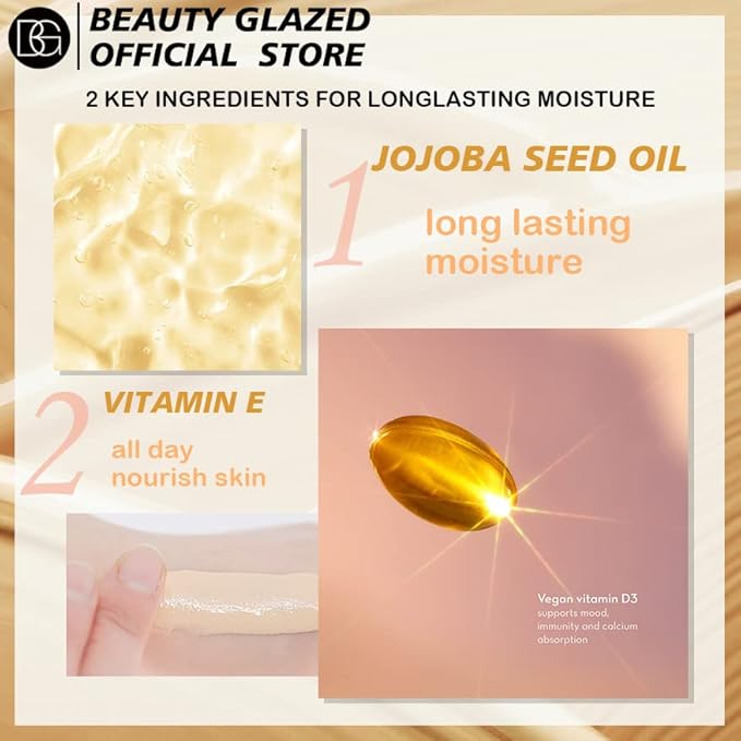 Beauty Glazed Soft Matte Silky Full Coverage Liquid Foundation, Multi-Use Buildable Foundation Lightweight Feel Oil Control Longwear Naturally Flawless Coverage Foundation (104 Buff Beige)