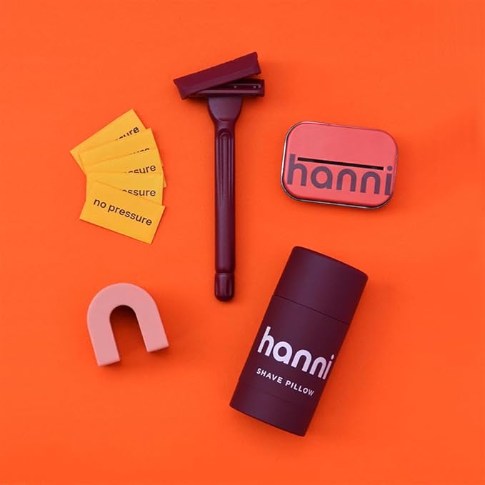 HANNI Shave Starter Set, Saftey Razor with Blades and Shaving Gel, Unisex Grooming Kit for Smooth, Soft Skin, Hair Removal Gift Set for All Skin Types, Blush