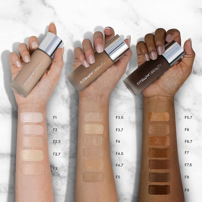 Fitglow Beauty - Natural Foundation+ Photo-Filtering Foundation | Vegan, Woman-Owned Clean Beauty (F5.7 - Deep Warm, Golden Undertones)