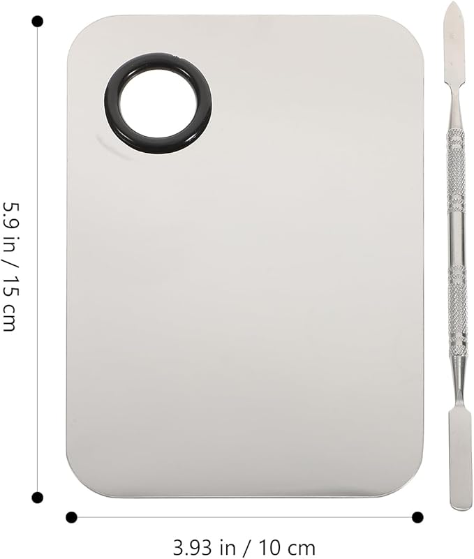 FOMIYES Makeup Palette, Makeup Mixing Palette, Stainless Steel Cosmetic Mixing Tray with Spatula Makeup Artist Tool for Mixing Foundation Nail-Art
