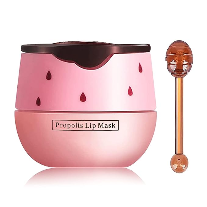Honey Lip Balm Pot, Propolis Lip Mask, Strawberry Hydrating Propolis Lip Sleeping Mask, Prevent Dry&Cracked, Lip Repair Nourishes the Lip Skin (Strawberry)