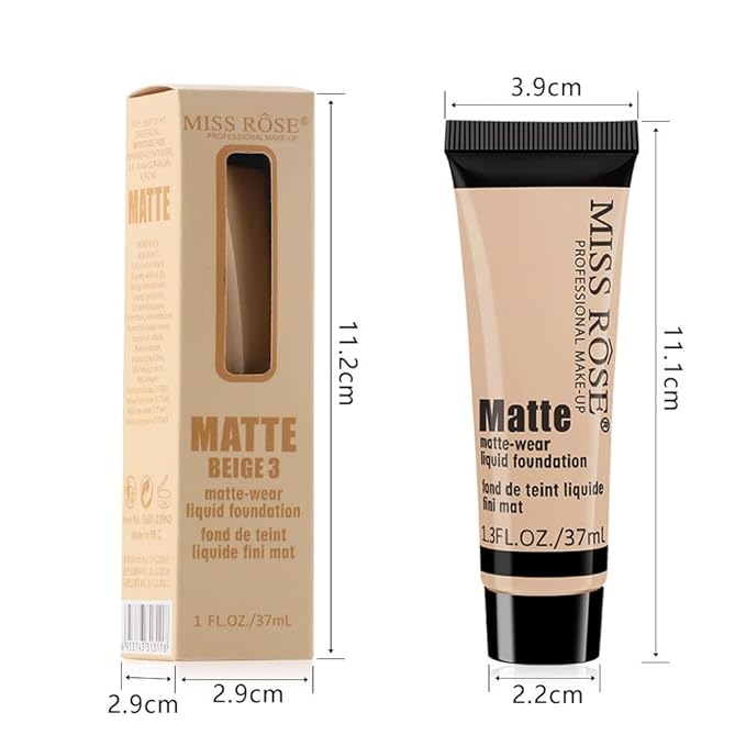 2 Pack Liquid Foundation Cream for Face Makeup,Durable Full Coverage Matte Concealer Make Up,Oil Control & Waterproof Base Primer -1+1 Fl.Oz (BEIGE 3#)