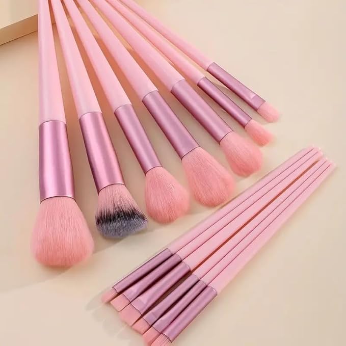 Foundation Makeup Brush Set Kit | 13 Pcs Premium Synthetic Kabuki Eye Shadows Make Up Brushes + 1 Sponge + 1 Brush Bag for Travel and Home Use (PINK)