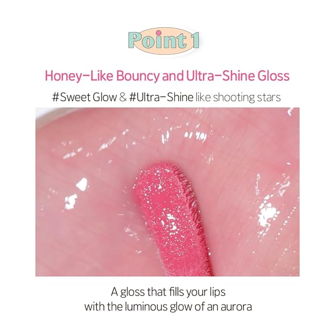 ETUDE Over Glowy Lip Gloss #5 Popping Candy | Non-Sticky Vegan Lip Tint | Moisturized & Long-lasting Lip Gloss | Daily Lip Stain for Dry Lips, Korean Makeup, K-beauty, Perfect for Gift