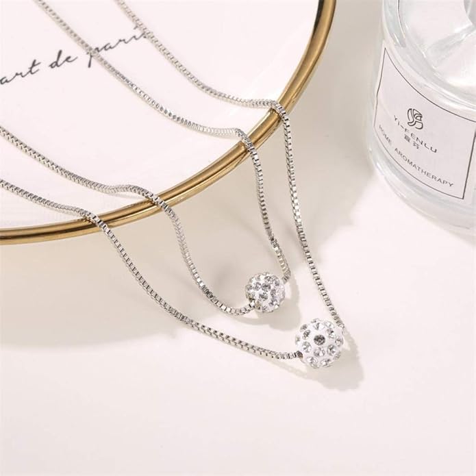 Bohemian Multi-layer Necklace Full Rhinestone Ball Pendant Fashion Silver Necklaces Chain Jewelry For Woman and Girls