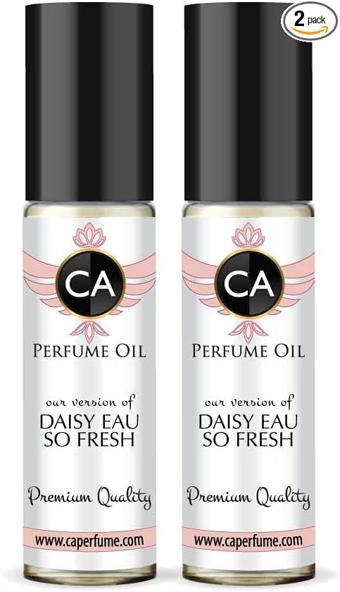 CA Perfume Impression of M. Jacobs Daisy Eau So Fresh For Women Replica Fragrance Body Oil Dupes Alcohol-Free Essential Aromatherapy Sample Travel Size Concentrated Long Lasting Roll-On 0.3 Fl Oz-X2