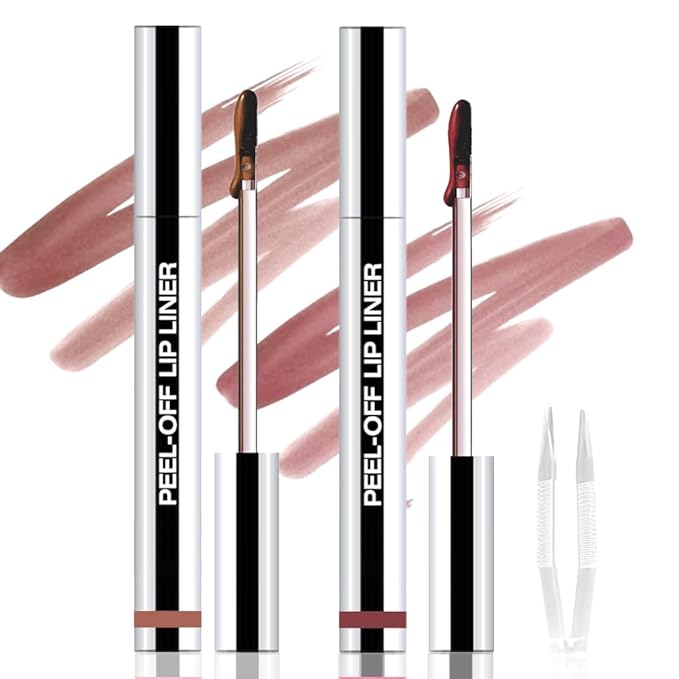 2Pcs Peel Off Matte Liquid Lip Gloss Stain-Lip Liner with Tweezer, Peel Off Lip Stain, Long Lasting & Waterproof Lipstick Tattoo, Transfer-Proof Lip Gloss for All Skin Types (02#+03#, 2Pcs)