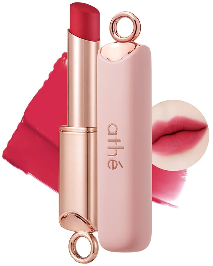ATHÉ Authentic Airy Lip Balm 09 CHERRY VERY MUCH, Korean Vegan Color Lip Blam, Flake-Free Slim Fit Lips, Silky Powdery Finish & Air-like Blurring with Vibrant Colors, 0.11oz.
