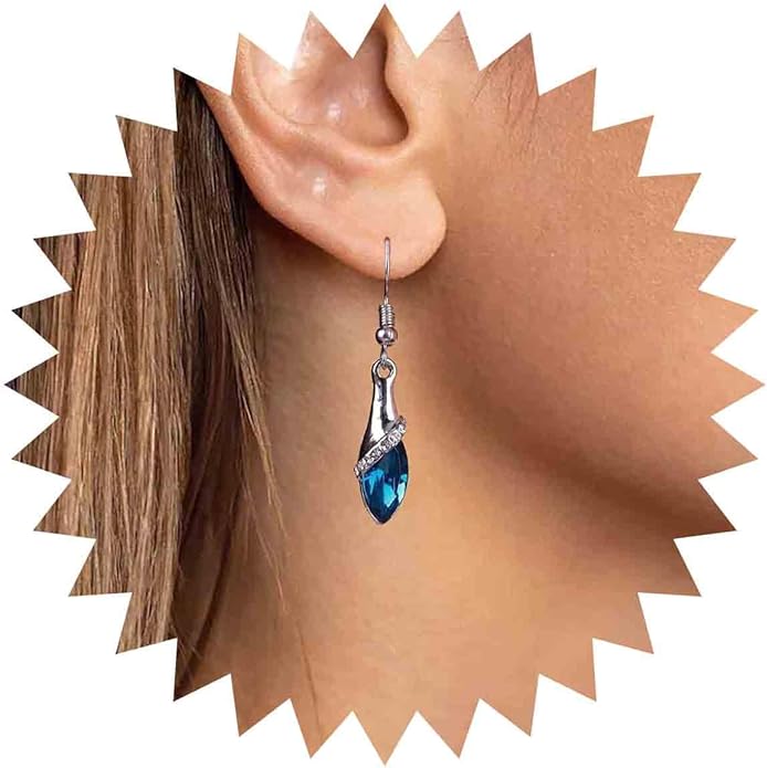 Bohemia Sapphire Drop Earrings Blue Crystal Dangle Hook Earrings Long Cz Blue Rhinestone Earrings Bridal Sapphire Earrings Jewelry for Women Gifts