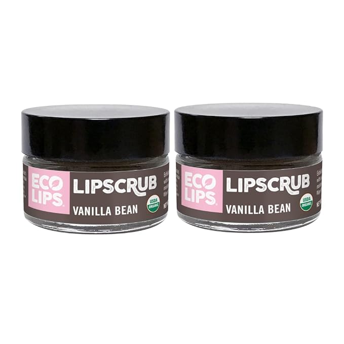 Eco Lips LIP SUGAR SCRUB - Flavor Vanilla Bean - 2 Pack - 100% Organic Lip Care Treatment with Organic Sugar and Coconut Oil - Gently Exfoliate and Polish Dry, Flaky Lips, 100% Edible - 0.5oz jars