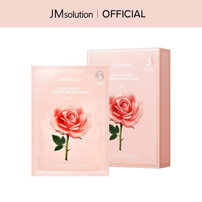 JMsolution Glow Luminous Flower Firming Mask | Rosewater & 4 Flower Extracts for Hydration, Firming & Radiance | 10 Sheets | Korean Skincare Sheet Mask for All Skin Types